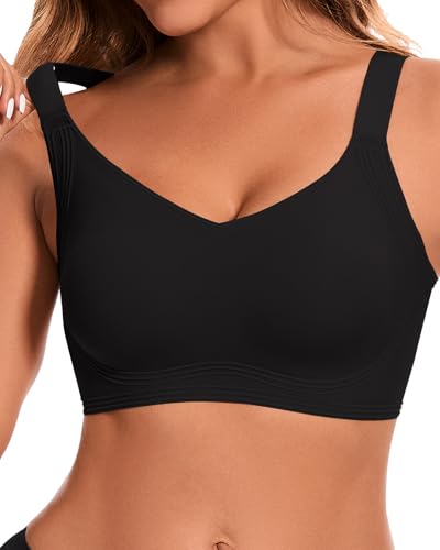SERSARY BH Damen Ohne Bügel Push Up Große Brüste Starker Halt Seamless Bügelloser Stütz BHS Soft Bra Nahtloser BH ohne Buegel Gepolstert Vollschalen Minimizer Bralette,Schwarz,3XL von SERSARY
