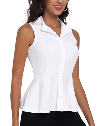 SERSARY Bluse Damen Elegant Ärmellose Poloshirt Tank Top mit Stehkragen Rüschen Sport Golf Shirt Sommer Oberteil Atmungsaktiv T-Shirt Work Blouse Tunika Shirts Blouses,Weiß,M SERSARY Bluse Damen Elegant Ärmellose Poloshirt Tank Top mit Stehkragen Rüschen Sport Golf Shirt Sommer Oberteil Atmungsaktiv T-Shirt Work Blouse Tunika Shirts Blouses,Weiß,M von SERSARY