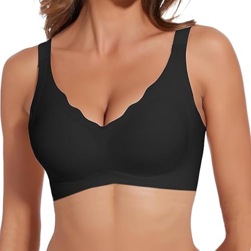 SERSARY Seamless BH Damen Ohne Bügel Bügelloser Softschalen Stütz BH Bügellos Elastizität Nahtlos Bustier Gepolstert Super Bequemer Klassische BHS Daily Entlastungs Minimizer Comfit Bra,Schwarz,2XL von SERSARY