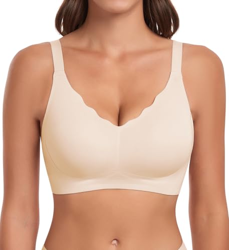 SERSARY Seamless BH Damen Ohne Bügel Bügelloser Softschalen Stütz BH Bügellos Elastizität Nahtlos Bustier Gepolstert Super Bequemer Klassische BHS Daily Entlastungs Minimizer Comfit Bra,Weiß,S von SERSARY