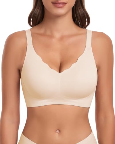 SERSARY Seamless BH Damen Ohne Bügel Bügelloser Softschalen Stütz BH Bügellos Elastizität Nahtlos Bustier Gepolstert,Weiß,XL von SERSARY