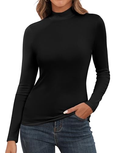 SERSARY Rollkragen Damen Langarmshirt Pullover Rolli T Shirt Soft Turtleneck Gestrickt Oberteile Enge Unterhemd Longsleeve Damenpullover Unterziehrolli Longpullover Sweater,Schwarz,XXL von SERSARY