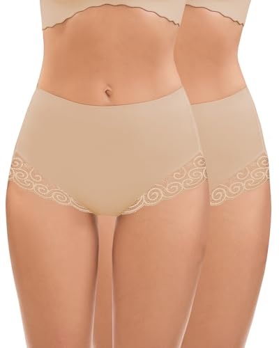 SERSARY Shapewear Damen Miederhose Bauchweg Unterhose Leicht Figurformender Tanga Shaper Untere Bauchkontrolle Shaping Miederslip mit Spitze Unterwäsche für Damen,Beige*2,L von SERSARY