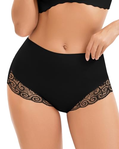 SERSARY Shapewear Damen Miederhose Bauchweg Unterhose Leicht Figurformender Tanga Shaper Untere Bauchkontrolle Shaping Miederslip mit Spitze Unterwäsche für Damen,Schwarz,S von SERSARY
