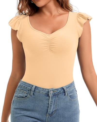 SERSARY Tshirt Damen Oberteile Elegant Kurzarm Sommer Schickes Oberteil RüSchen Shirt Plissee Stretch Tunika mit V Ausschnitt Damen Damenoberteile Modern Schlupfblusen Sommershirt Leicht,Aprikose,L SERSARY Tshirt Damen Oberteile Elegant Kurzarm Sommer Schickes Oberteil RüSchen Shirt Plissee Stretch Tunika mit V Ausschnitt Damen Damenoberteile Modern Schlupfblusen Sommershirt Leicht,Aprikose,L von SERSARY