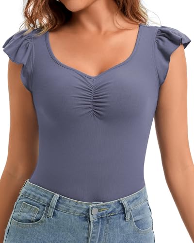SERSARY Tshirt Damen Oberteile Elegant Kurzarm Sommer Schickes Oberteil RüSchen Shirt Plissee Stretch Tunika mit V Ausschnitt Damen Damenoberteile Modern Schlupfblusen Sommershirt Leicht,Blau,XXL SERSARY Tshirt Damen Oberteile Elegant Kurzarm Sommer Schickes Oberteil RüSchen Shirt Plissee Stretch Tunika mit V Ausschnitt Damen Damenoberteile Modern Schlupfblusen Sommershirt Leicht,Blau,XXL von SERSARY