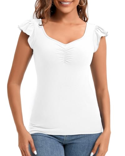 SERSARY Tshirt Damen Oberteile Elegant Kurzarm Sommer Schickes Oberteil RüSchen Shirt Plissee Stretch Tunika mit V Ausschnitt Damen Damenoberteile Modern Schlupfblusen Sommershirt Leicht,Weiß,L SERSARY Tshirt Damen Oberteile Elegant Kurzarm Sommer Schickes Oberteil RüSchen Shirt Plissee Stretch Tunika mit V Ausschnitt Damen Damenoberteile Modern Schlupfblusen Sommershirt Leicht,Weiß,L von SERSARY