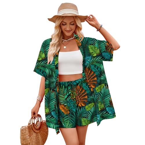 SERTAS Hawaii Hemd Damen Hawaii Shirts Shorts Soft Cool Tropic Print sommer outfits damen (Standard, Grüner, S) von SERTAS