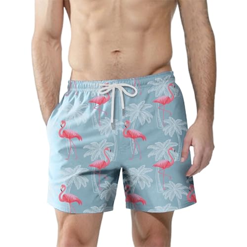 SERTAS Badehose Herren,Flamingobadeshorts Herren Mit Kompression Liner,2 In 1 Schnelltrocknend Badehose männer,Elastisch Surf Shorts Mit ReißVerschlusstaschen von SERTAS