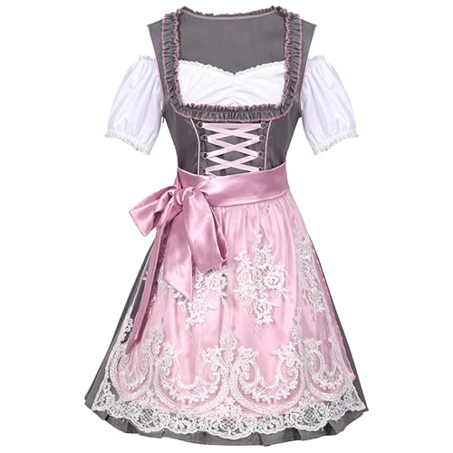 SERTAS Dirndl Damen midi Trachtenkleid Trachtenmode Trachtenrock Kleid inkl für Oktoberfest Besondere Anlässe (rosa, L) von SERTAS