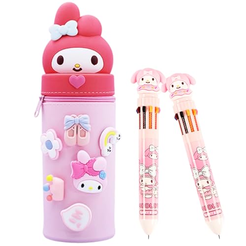 SERTAS Federmäppchen Mädchen und 2 Stifte, 2-in-1 Kawaii federmäppchen，Teleskopisc Silikon mäppchen Kinder,Niedliche Schule Geschenke für Kinder von SERTAS