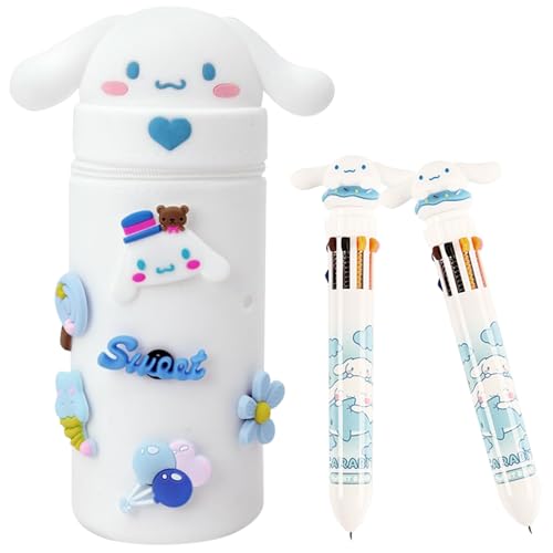 SERTAS Federmäppchen Mädchen und 2 Stifte, 2-in-1 Kawaii federmäppchen，Teleskopisc Silikon mäppchen Kinder,Niedliche Schule Geschenke für Kinder von SERTAS