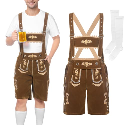 SERTAS Lederhose Herren Kurz Mit TräGer, Lederhose Herren Tracht,Bayrische Trachten Hose FüR Oktoberfest von SERTAS