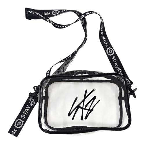 SERTAS Stray Kids Transparent Crossbody Bag, Schwarzer Gurt mit Logo,Stray Kids Schultertasche Damen, Concert Support Shoulder Bag von SERTAS