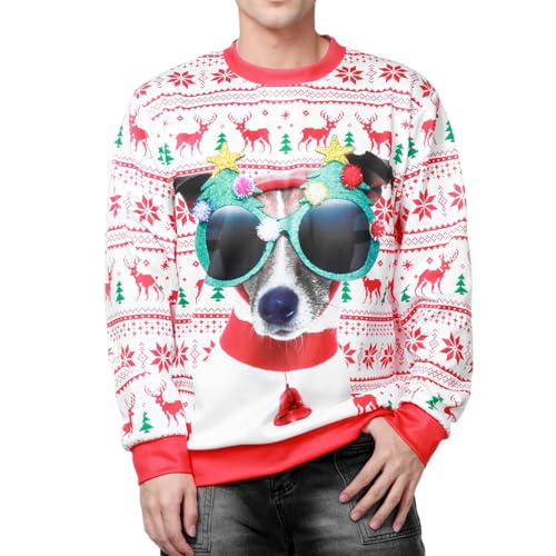 SERTAS Unisex Hässliche Weihnachtspullover Ugly Christmas Sweater Herren Damen 3D Aufdruck Weihnachtspullover Herren Lustig Weihnachtspullover Hässlich Rot von SERTAS