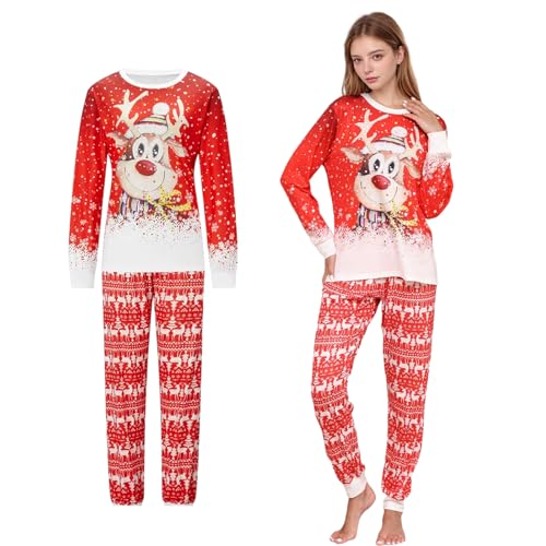 SERTAS Weihnachts Pyjama Weihnachten Schlafanzug Familien Pyjama Set Weihnachtsoutfit Familie Lang Tops Weihnachts Hose Passendes (DE/NL/SE/PL, Alphanumerisch, M, Regular, Regular, Mama, Rot) von SERTAS