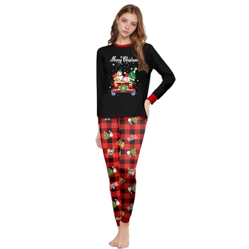 SERTAS Weihnachts Pyjama Weihnachten Schlafanzug Familien Pyjama Set Weihnachtsoutfit Familie Lang Tops Weihnachts Hose Passendes (DE/NL/SE/PL, Alphanumerisch, M, Regular, Regular, Mama, Schwarz) von SERTAS