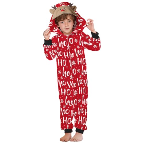 SERTAS Weihnachts Pyjama Weihnachtspyjama Familie Set Christmas Onesie Weihnachtspyjama mit Kapuze und Reißverschluss Weihnachts Schlafanzug Damen Herren Kinder Herren Rot von SERTAS
