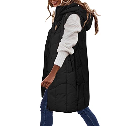 SERUMY Lange Jacke Weste für Damen Ärmellose Daunenweste Kapuzenweste Lange Steppweste Winteroberbekleidung Casual Daunenmantel Wintermantel Daunenjacken Westen für Frauen von SERUMY