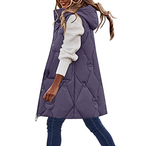 SERUMY Lange Jacke Weste für Damen Ärmellose Daunenweste Kapuzenweste Lange Steppweste Winteroberbekleidung Casual Daunenmantel Wintermantel Daunenjacken Westen für Frauen von SERUMY