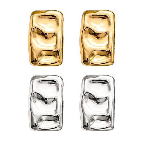 Chunky Gold Rechteck Ohrstecker für Frauen, zierliche dicke Ohrstecker, minimalistische geometrische Ohrringe für Frauen Mädchen, Edelstahl, Kein Edelstein von SERYNOW