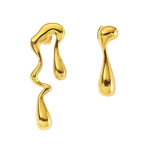Unregelmäßige Wassertropfen-Ohrringe, Mismatched Ohrringe, Schmelzflüssigkeit, asymmetrische Edelstahl-Tropfenohrringe, goldene Statement-Ohrringe für Frauen, Edelstahl, Kein Edelstein Unregelmäßige Wassertropfen-Ohrringe, Mismatched Ohrringe, Schmelzflüssigkeit, asymmetrische Edelstahl-Tropfenohrringe, goldene Statement-Ohrringe für Frauen, Edelstahl, Kein Edelstein von SERYNOW
