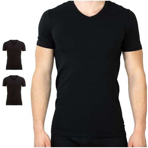 SES 2er Pack Herren Business Kurzarm Unterhemd mit V-Ausschnitt, schwarz (XXL) von SES