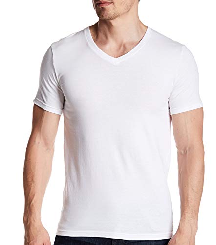 SES 2er Pack Herren Unterhemden mit V-Ausschnitt Weiß S/Basic Tshirt Herren aus 95% Baumwolle & 5% Eleastan/hochwertiges Herren T-Shirt & Business Unterhemd Herren weiß Kurzarm von SES