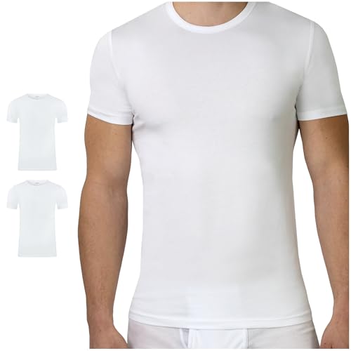 SES 2er Pack Herren Unterhemden mit Rundhalsausschnitt Weiß S/Basic Tshirt Herren aus 95% Baumwolle & 5% Elasthan/enganliegendes Herren T-Shirt & Business Unterhemd Herren weiß Kurzarm von SES