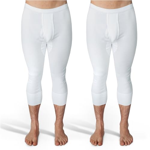 SES 3/4 Lange Unterhosen Herren Feinripp 2er Pack XL weiß - 100% Baumwolle mit Eingriff & Weichbund - Bequeme Unterhosen Männer langes Bein von SES