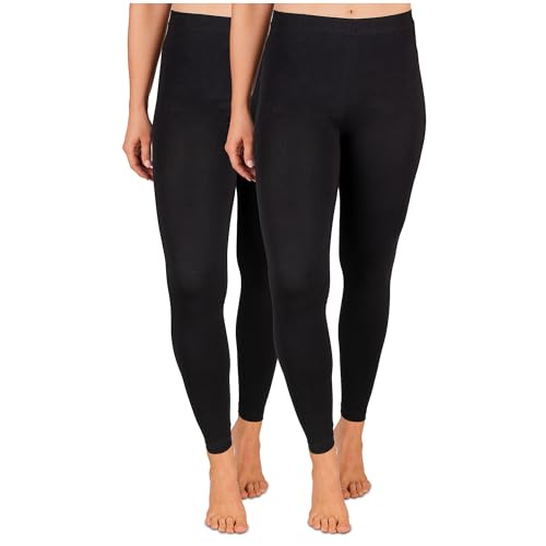SES blickdichte Leggings Damen Baumwolle 2er Pack 56-58 Schwarz - Baumwoll Leggings Damen lang mit Perfekter Passform & Komfort für vielfältige Looks von SES