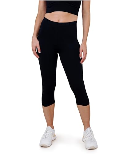 SES Capri Leggings Damen 3/4 Lang 56/58 Schwarz - blickdichte & elastische Capri-Leggings mit weichem Bund & Perfekter Passform - Baumwolle mit Elasthan von SES