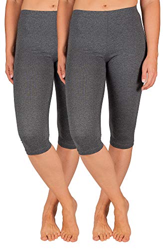 SES Capri Leggings Damen Anthrazit meliert (56/58) 2er Pack aus Baumwolle/blickdichte Damen Capri-Leggings/elastische Damen Leggins 3/4 lang Baumwolle/Damen Capri Leggings von SES