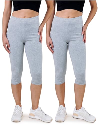 SES Capri Leggings Damen Grau meliert (52/54) 2er Pack aus Baumwolle/blickdichte Damen Capri-Leggings/elastische Damen Leggins 3/4 lang Baumwolle/Damen Capri Leggings mit Perfekter Passform von SES