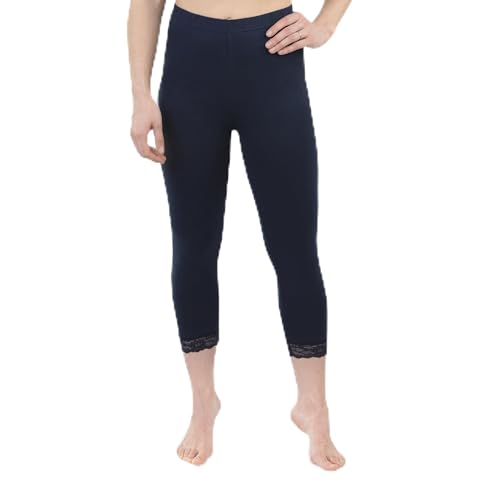 SES Capri Leggings Damen mit Spitze 2er Pack 52-54 Marine aus Baumwolle - blickdichte Damen Leggings 3/4 lang mit Perfekter Passform von SES