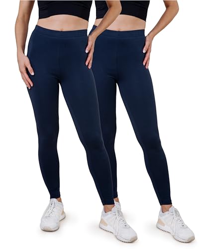 SES blickdichte Leggings Damen Baumwolle 2er Pack 48-50 Navy Blue - Baumwoll Leggings Damen lang mit Perfekter Passform & Komfort für vielfältige Looks von SES