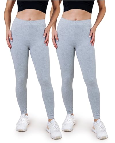 SES blickdichte Leggings Damen Baumwolle 2er Pack 40-42 grau meliert - Baumwoll Leggings Damen lang mit Perfekter Passform & Komfort für vielfältige Looks von SES