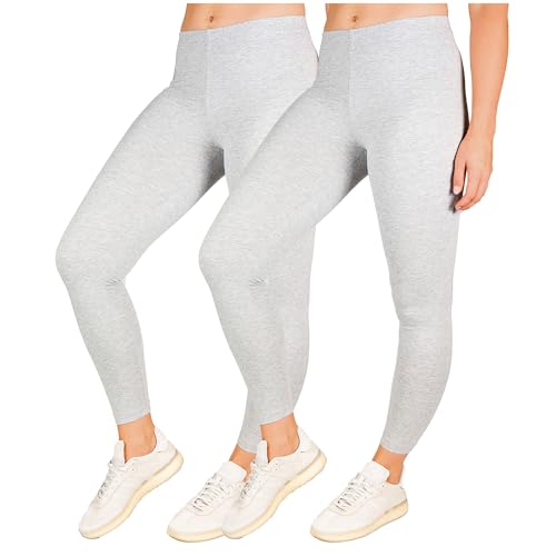 SES blickdichte Leggings Damen Baumwolle 2er Pack - Größen 32-34 bis 56-58 / Baumwoll Leggings Damen lang mit Perfekter Passform & Komfort für vielfältige Looks von SES