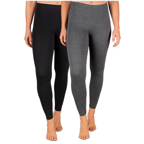 SES Blickdichte Leggings Damen 2er Pack Schwarz/Anthrazit Meliert (48/50) - Baumwolle Leggins Mit Perfekter Passform und Komfort für Vielfältige Looks von SES