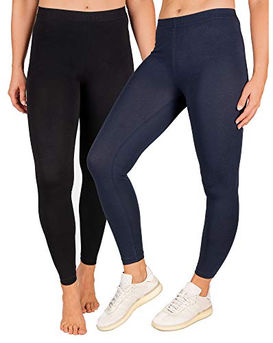 SES blickdichte Leggings Damen 2er Pack schwarz/Navy Blue (32/34) / Leggings Damen Baumwolle/Leggins Damen mit Perfekter Passform und Komfort/Leggings Set Damen für vielfältige Looks von SES