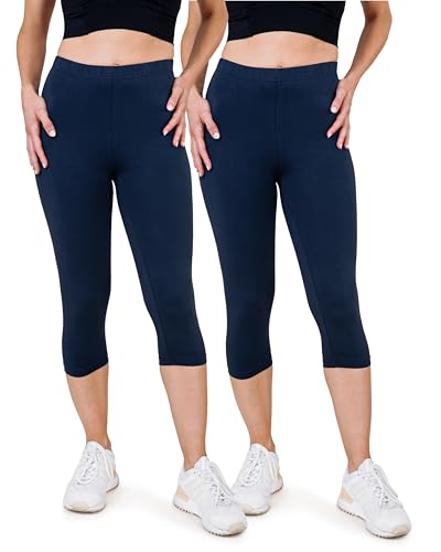 SES Capri Leggings Damen Navy Blue (56/58) 2er Pack - Blickdichte Baumwolle Leggins 3/4 Lang Mit Perfekter Passform von SES