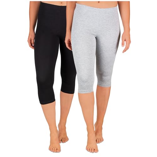 SES Capri Leggings Damen Schwarz/Grau meliert (32/34) 2er Pack aus Baumwolle/blickdichte Damen Capri-Leggings/elastische Damen Leggins 3/4 lang Baumwolle/Damen Capri Leggings von SES