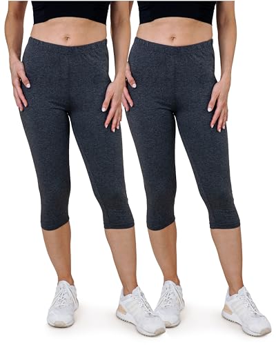 SES Damen Leggings Capri 3/4 2er Pack Schwarz/anthrazit meliert Baumwolle (44/46) von SES