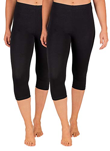 SES Capri Leggings Damen Schwarz (48/50) 2er Pack aus Baumwolle/blickdichte Damen Capri-Leggings/elastische Damen Leggins 3/4 lang Baumwolle/Damen Capri Leggings mit Perfekter Passform von SES