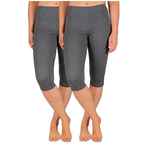 SES Capri Leggings Damen Anthrazit meliert (44/46) 2er Pack aus Baumwolle/blickdichte Damen Capri-Leggings/elastische Damen Leggins 3/4 lang Baumwolle/Damen Capri Leggings von SES