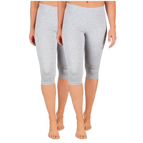 SES Capri Leggings Damen Grau meliert (40/42) 2er Pack aus Baumwolle/blickdichte Damen Capri-Leggings/elastische Damen Leggins 3/4 lang Baumwolle/Damen Capri Leggings mit Perfekter Passform von SES