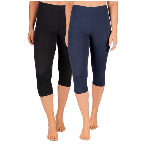 SES Capri Leggings Damen Schwarz/Navy Blue (32/34) 2er Pack aus Baumwolle/blickdichte Damen Capri-Leggings/elastische Damen Leggins 3/4 lang Baumwolle/Damen Capri Leggings von SES