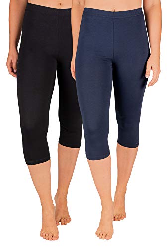 SES Capri Leggings Damen Schwarz/Navy Blue (48/50) 2er Pack aus Baumwolle/blickdichte Damen Capri-Leggings/elastische Damen Leggins 3/4 lang Baumwolle/Damen Capri Leggings von SES