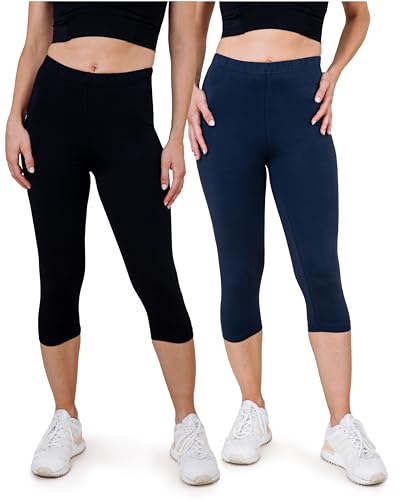 SES Damen Leggings Capri 3/4 2er Pack Schwarz/Navy Blue Baumwolle (48/50) von SES