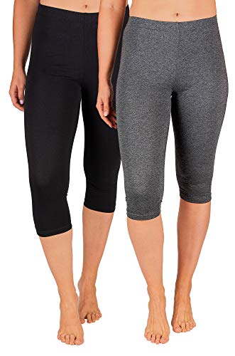 SES Capri Leggings Damen Schwarz/Anthrazit meliert (48/50) 2er Pack aus Baumwolle/blickdichte Damen Capri-Leggings/elastische Damen Leggins 3/4 lang Baumwolle/Damen Capri Leggings von SES